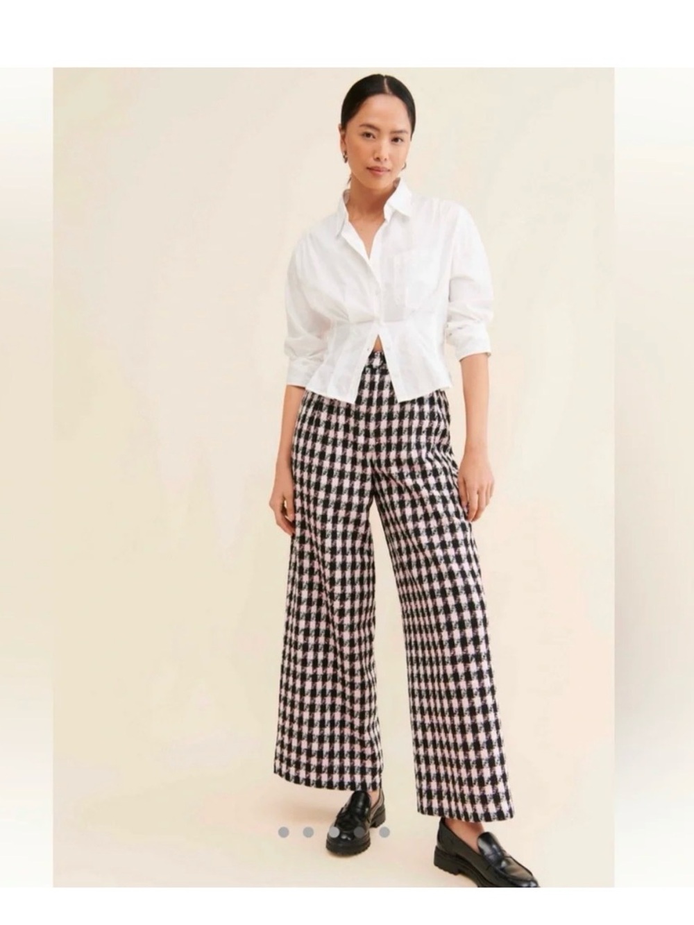 Hutch x Anthropologie Black/Pink Wide Leg Smart Tweed Pants, Size 4